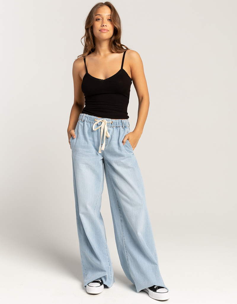 RSQ Womens Mid Rise Tie Front Denim Wide Leg Jeans image number 6