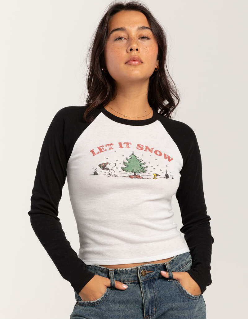 RSQ x Peanuts Holiday Womens Snoopy Snow Long Sleeve Raglan Tee image number 0