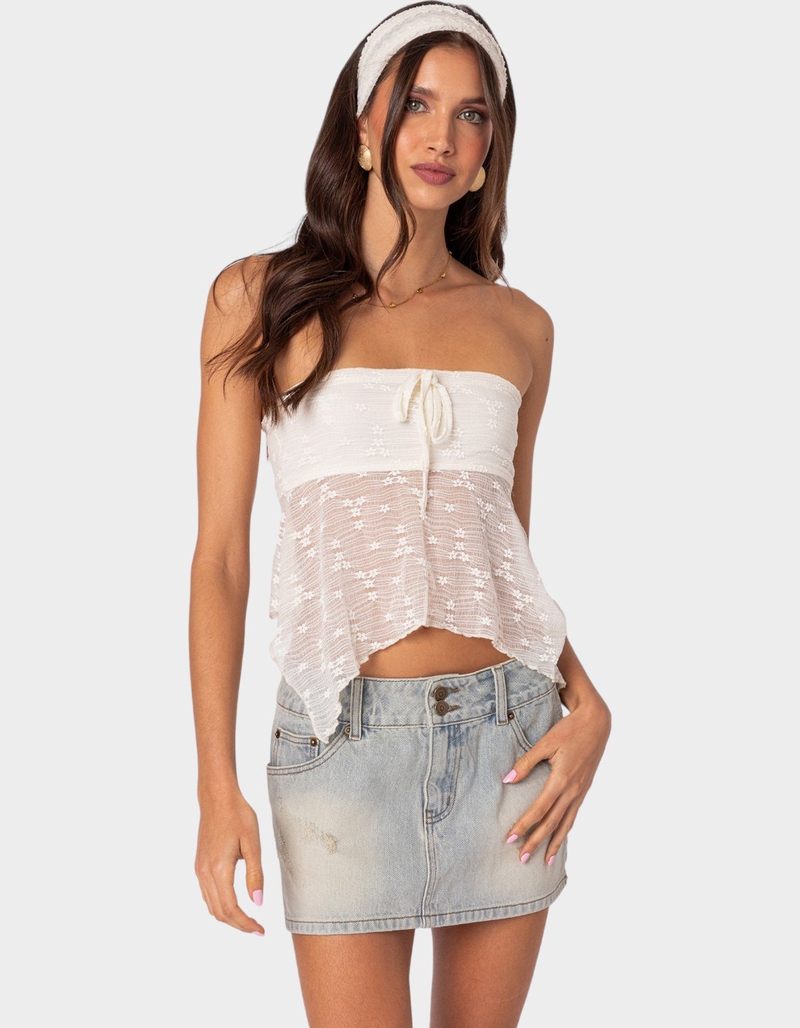 EDIKTED Embroidered Sheer Strapless Top image number 0