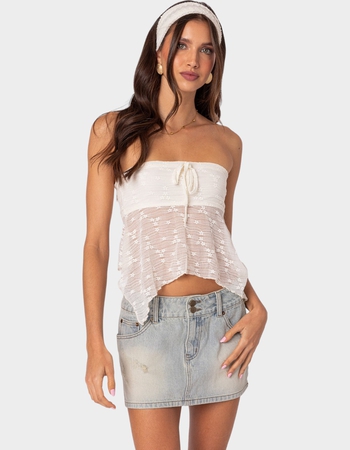 EDIKTED Embroidered Sheer Strapless Top
