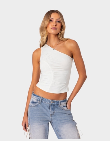 EDIKTED Ivy Ruched One Shoulder Top Primary Image