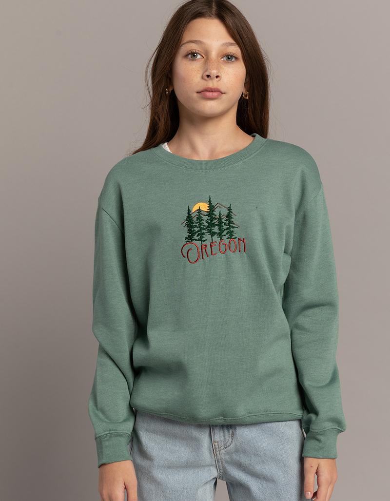 FULL TILT Oregon Girls Embroidered Crewneck Sweatshirt image number 1