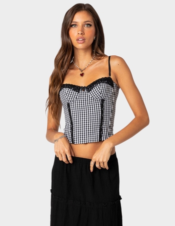 EDIKTED Gingham Lace Up Cupped Corset