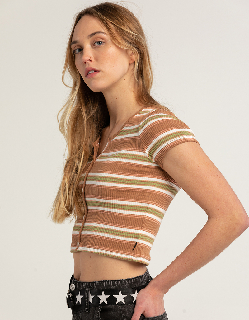 FIVESTAR GENERAL CO. Stripe Button Knit Womens Top image number 3
