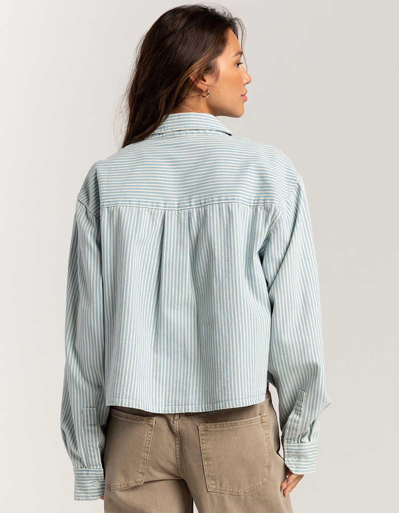 RSQ Womens Denim Stripe Crop Shirt image number 4