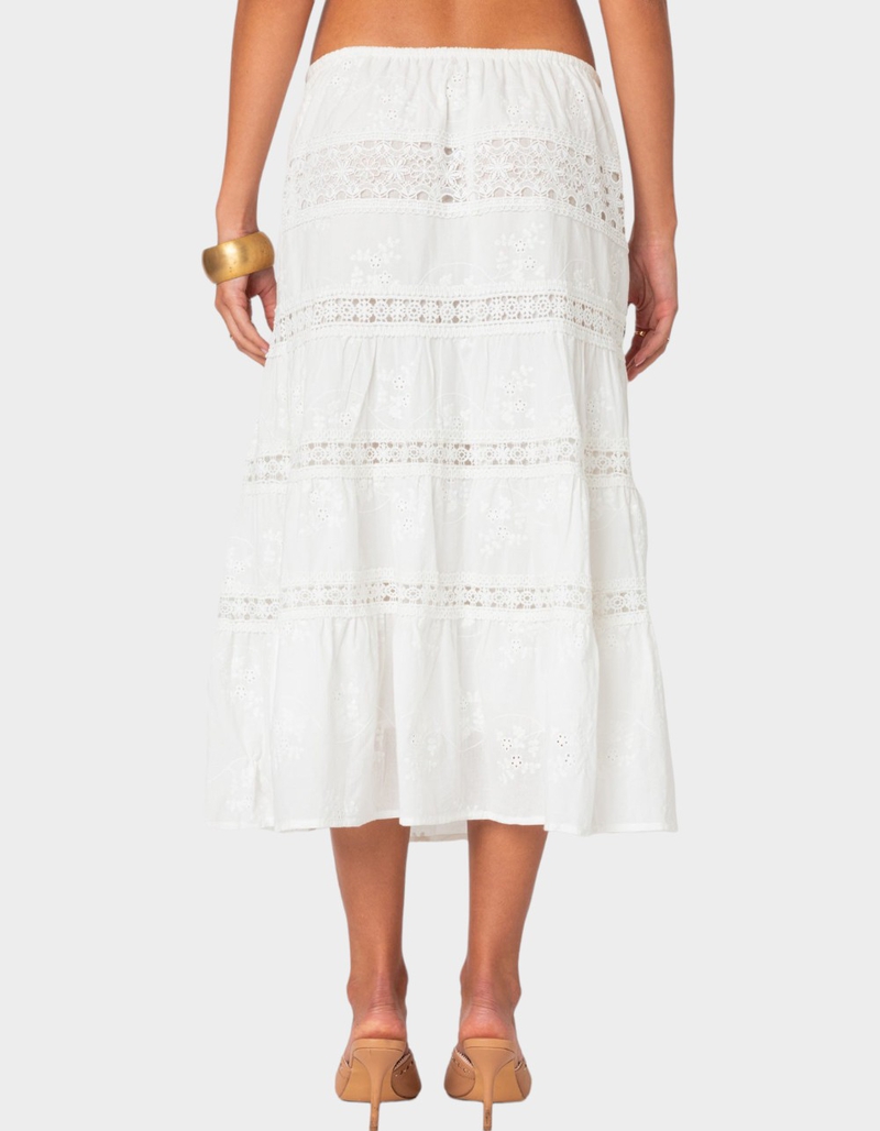 EDIKTED Tiered Cotton Lace Midi Skirt image number 4