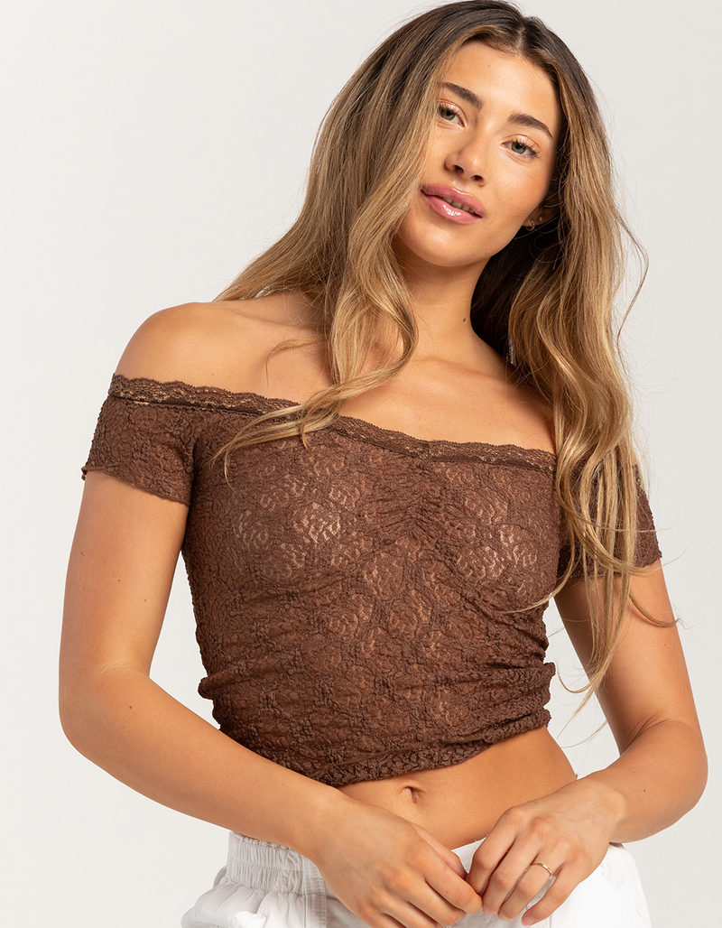 BDG Urban Outfitters Rhia Lace Off The Shoulder Cap Sleeve Womens Top image number 0
