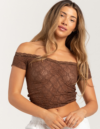 BDG Urban Outfitters Rhia Lace Off The Shoulder Cap Sleeve Womens Top