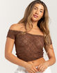 BDG Urban Outfitters Rhia Lace Off The Shoulder Cap Sleeve Womens Top image number 1