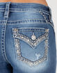 MISS ME Gold Floral Stitch Border Womens Bootcut Jeans image number 3