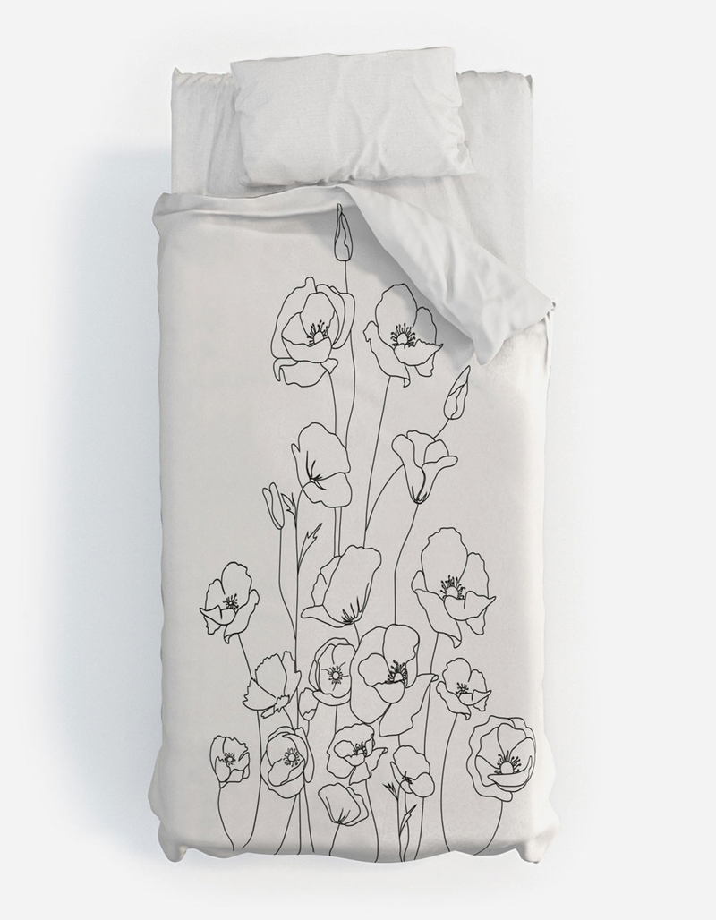 DENY DESIGNS Nadja Poppy Flowers Line Art Twin XL Duvet Cover image number 0