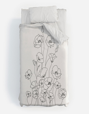 DENY DESIGNS Nadja Poppy Flowers Line Art Twin XL Duvet Cover