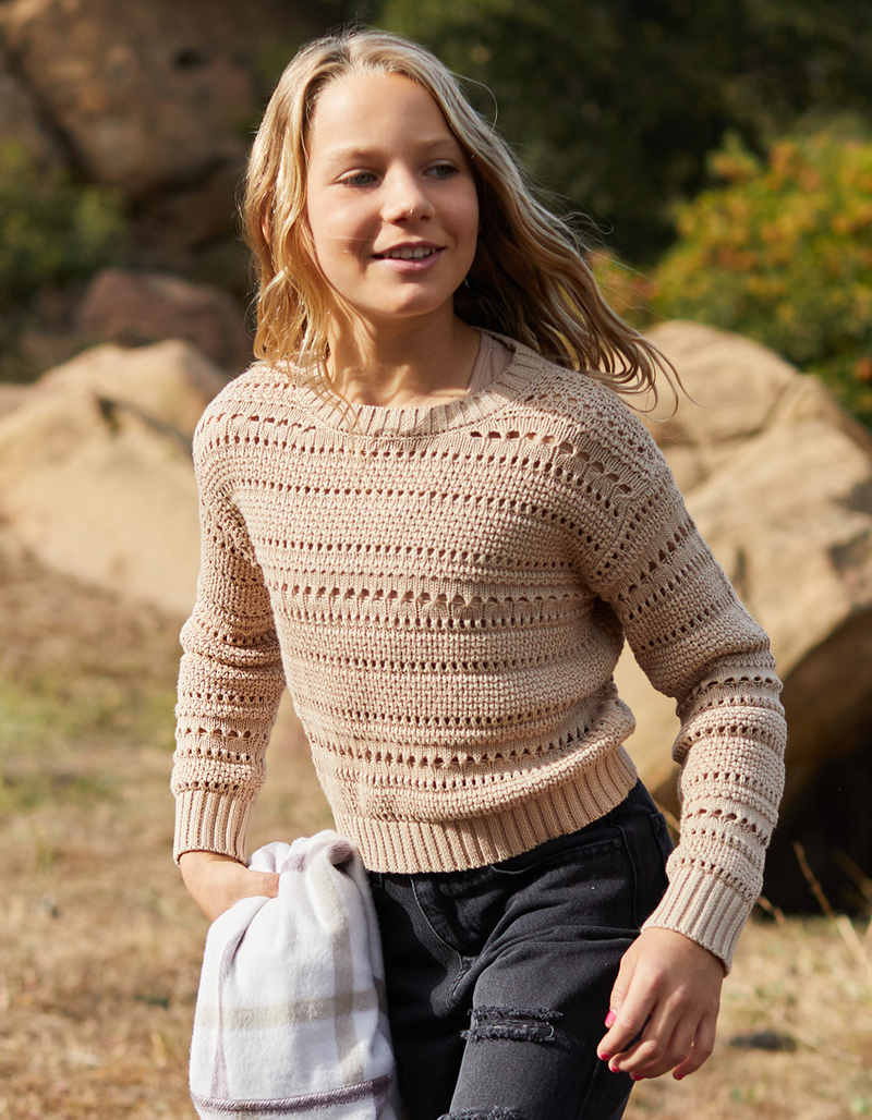 RSQ Girls Solid Open Weave Sweater image number 0