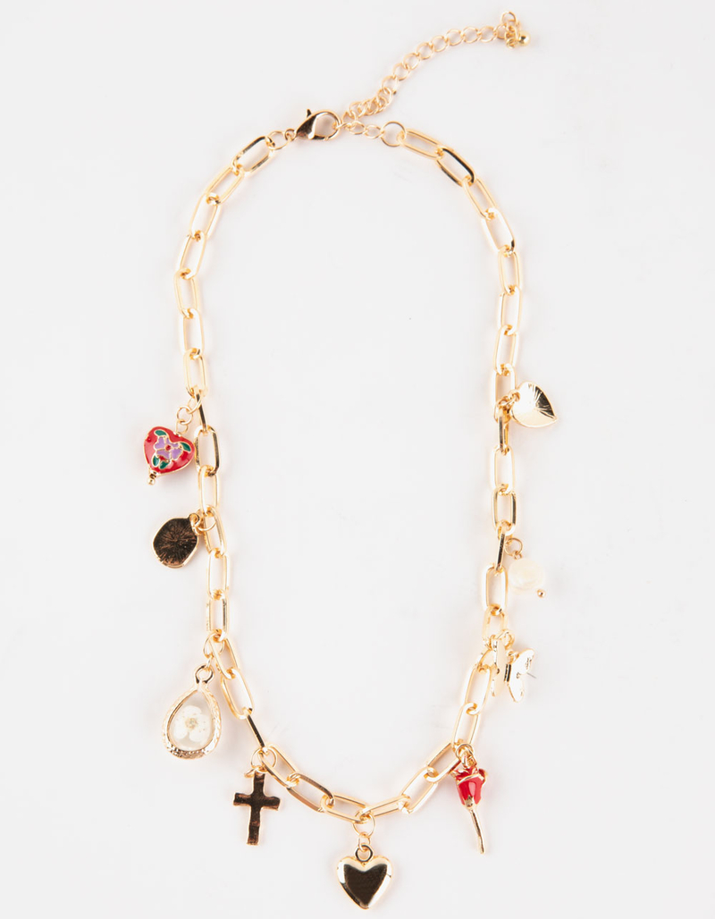 FULL TILT Cross & Rose Multi Charm Chain Necklace image number 0