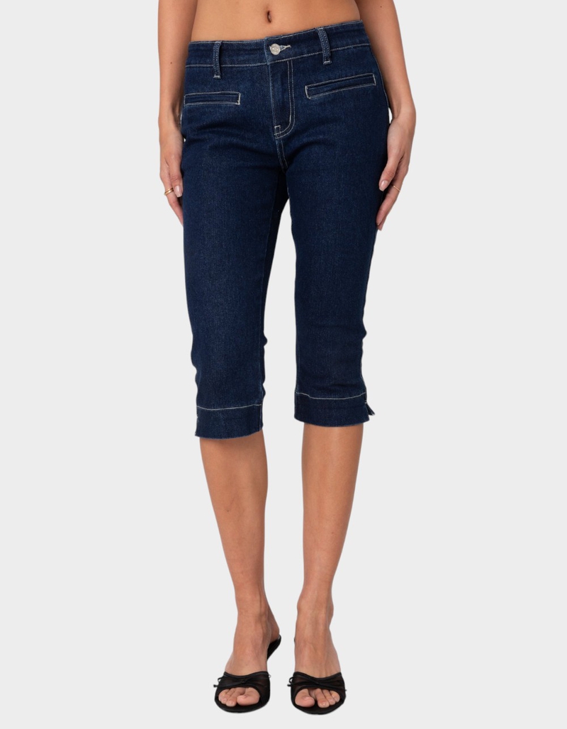 EDIKTED Contrast Stitch Capri Jeans image number 0