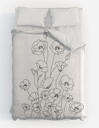 DENY DESIGNS Nadja Poppy Flowers Line Art Queen Duvet Cover