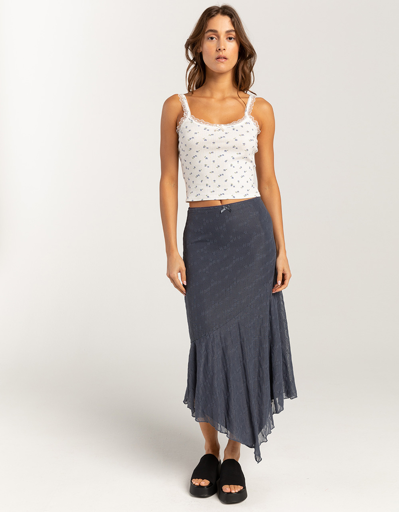 FULL TILT Low Rise Asymmetrical Lace Womens Midi Skirt image number 0