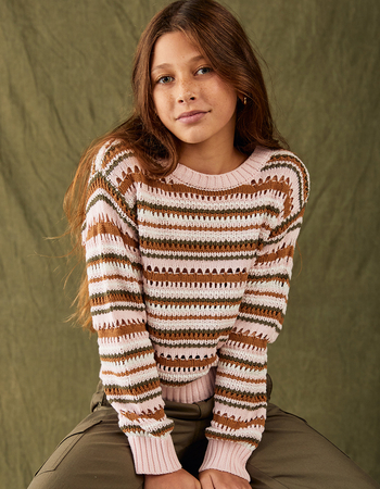 FULL TILT Stripe Open Weave Girls Pullover Sweater