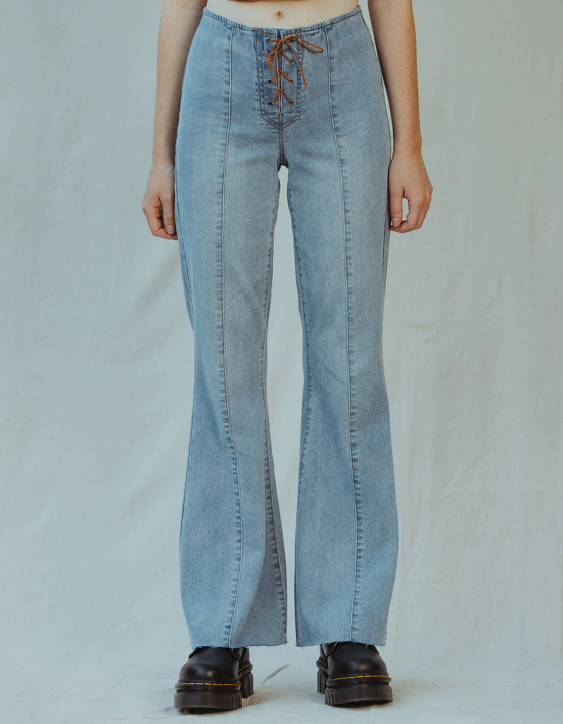WEST OF MELROSE Womens Lace Up Flare Jeans image number 1