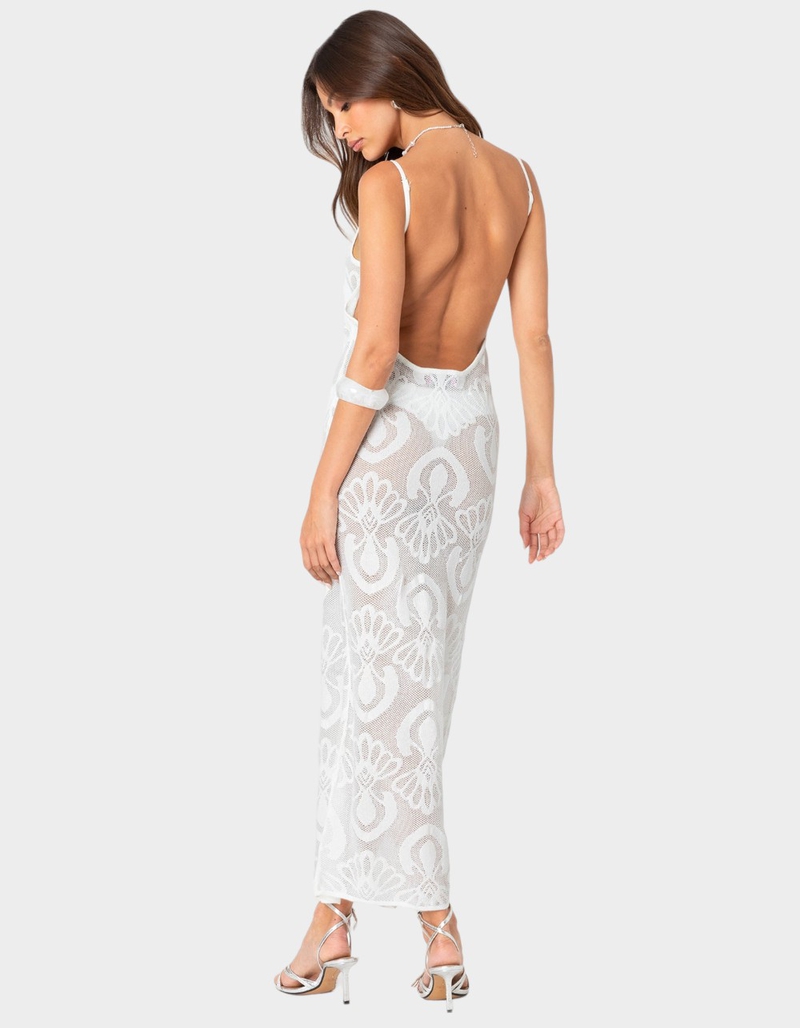 EDIKTED Embroidered Backless Sheer Knit Maxi Dress image number 1