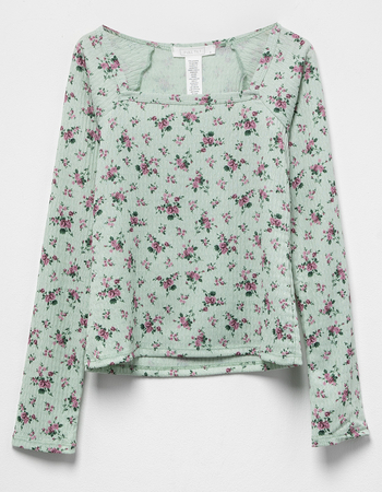 FULL TILT Textured Floral Square Neck Girls Long Sleeve Top Primary Image