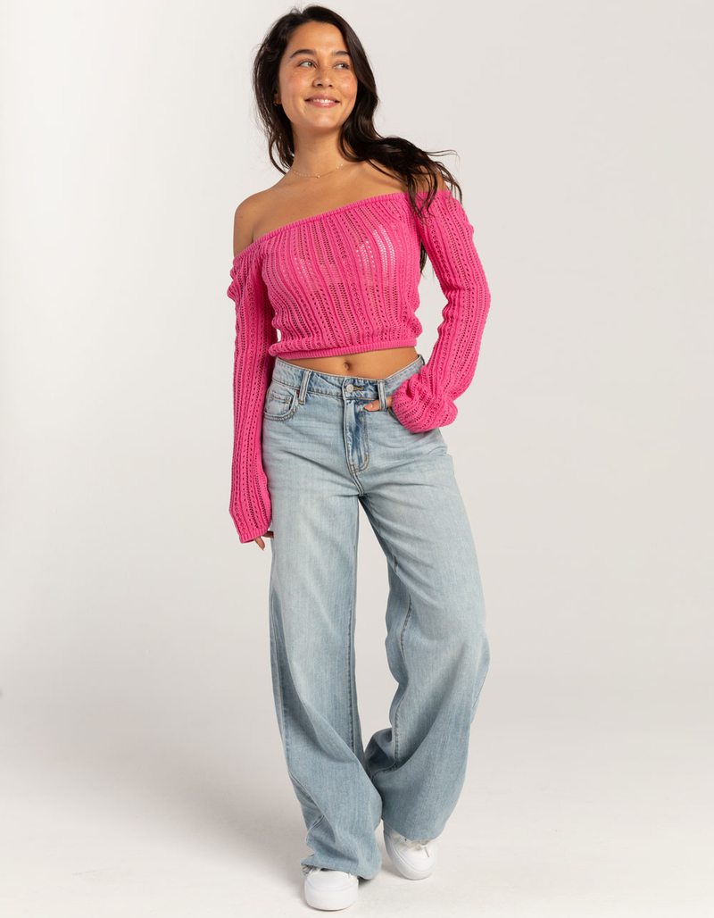 RSQ Womens Linear Stitch Off The Shoulder Sweater image number 4