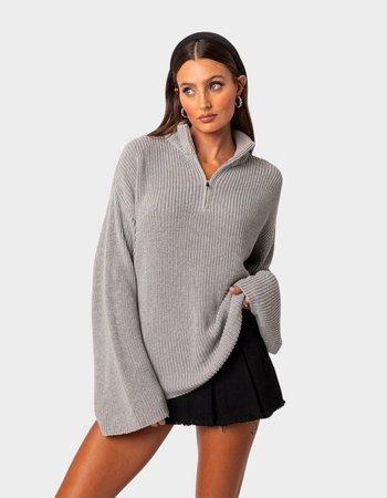 EDIKTED Amour High Neck Oversized Zip Sweater