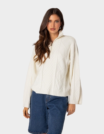 EDIKTED Oversized Quarter Zip Cable Knit Sweater