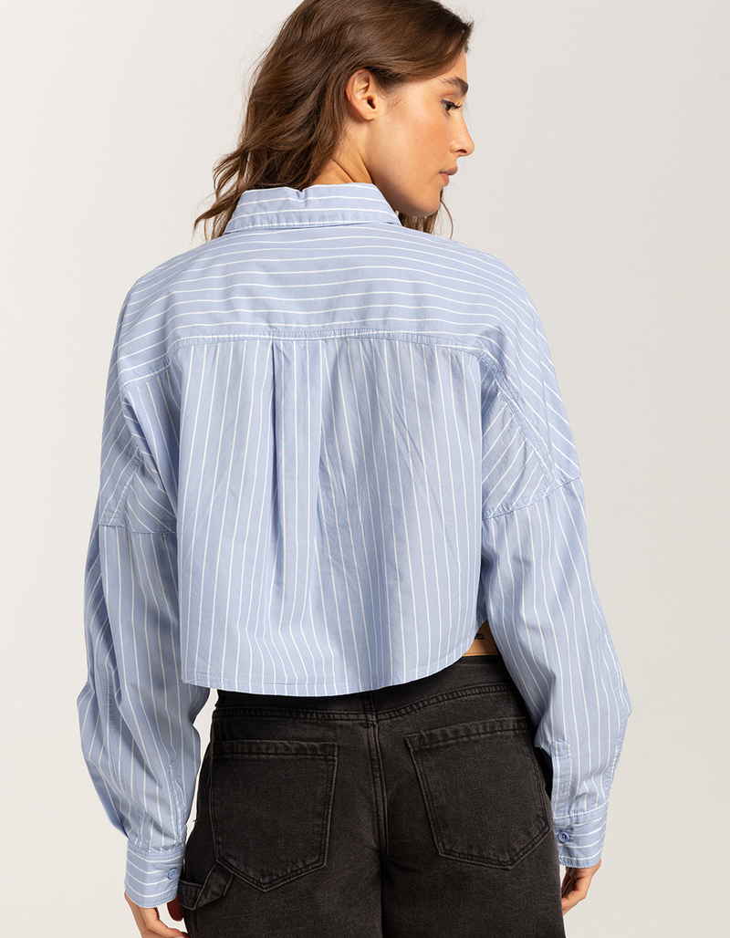 RSQ Womens Stripe Crop Long Sleeve Button Up Shirt image number 2