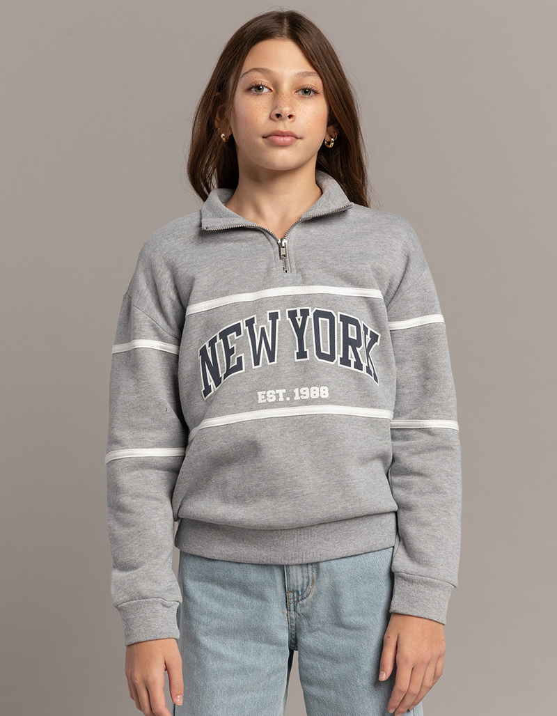 FULL TILT New York Half-Zip Girls Mock Neck Sweatshirt image number 1
