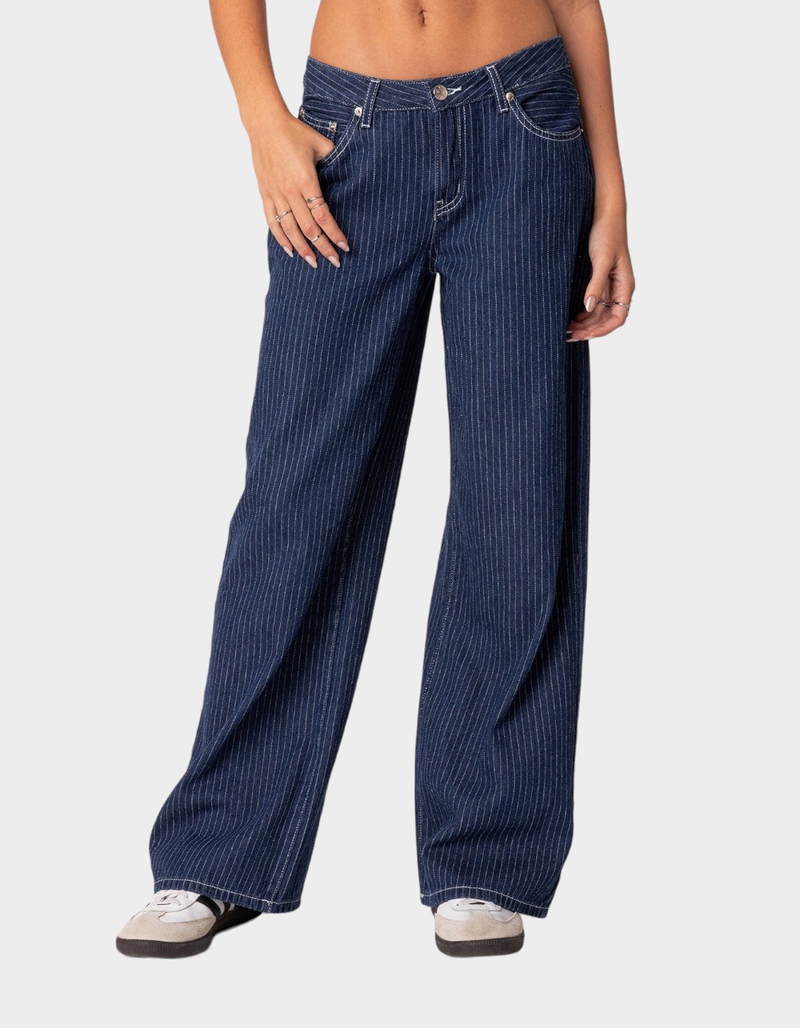 EDIKTED Pinstripe Low Rise Jeans image number 1