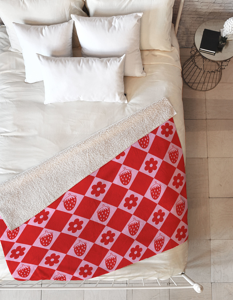 DENY DESIGNS The Space House Strawberry Checkered Fleece Throw Blanket image number 0