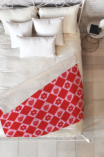 DENY DESIGNS The Space House Strawberry Checkered Fleece Throw Blanket