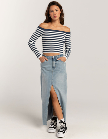 RSQ Womens Stripe Off The Shoulder Long Sleeve Top