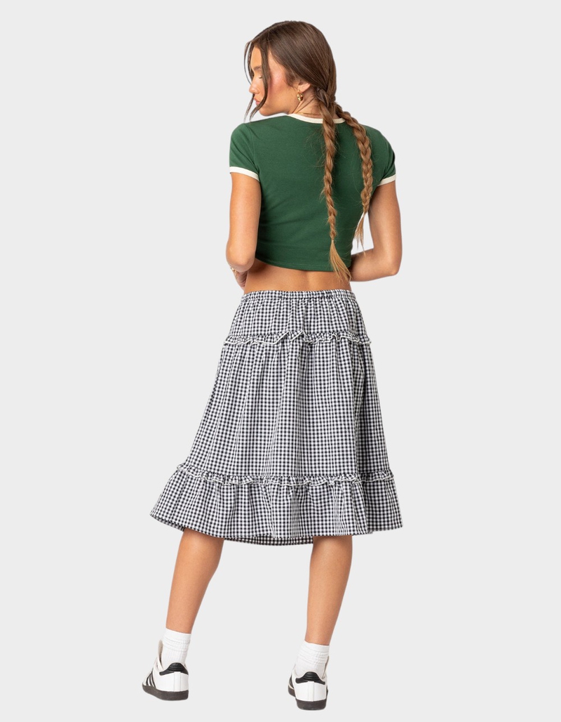 EDIKTED Plaid Tiered Midi Skirt image number 3