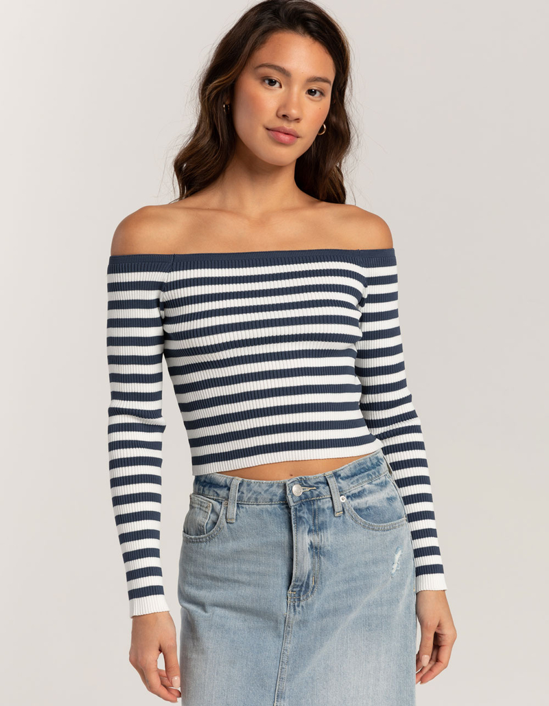 RSQ Womens Stripe Off The Shoulder Long Sleeve Top image number 0
