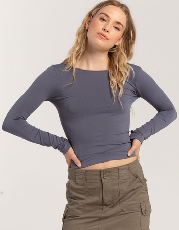 RSQ Womens Seamless Open Back Long Sleeve Tee