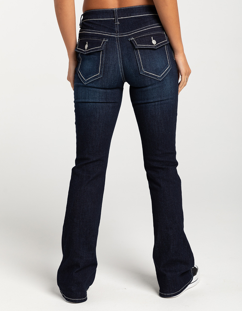 RSQ Womens Low Rise Stitch Flap Pocket Flare Jeans image number 3