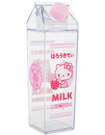 SANRIO 16 oz Hello Kitty Strawberry Plastic Milk Carton Bottle