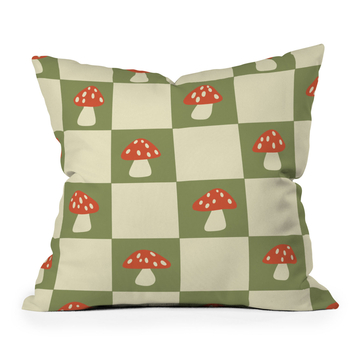 DENY DESIGNS Lane & Lucia Mushroom Checkered 16" x 16" Pillow