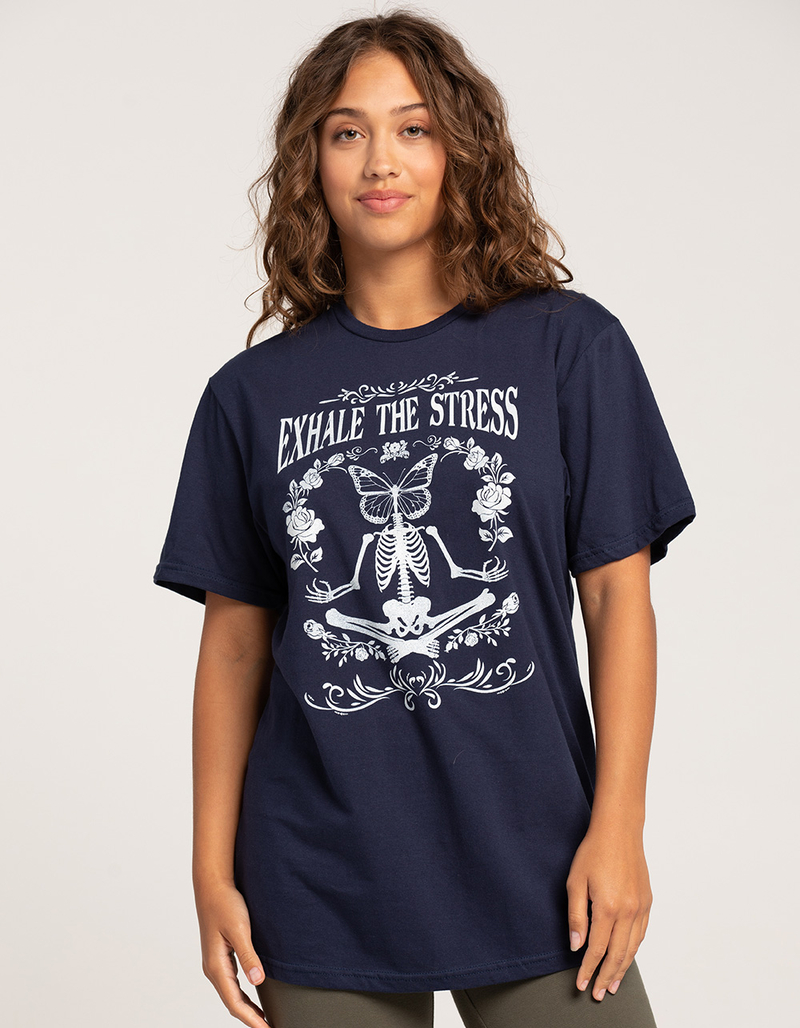 SKELETON Exhale The Stress Distressed Unisex Tee image number 2