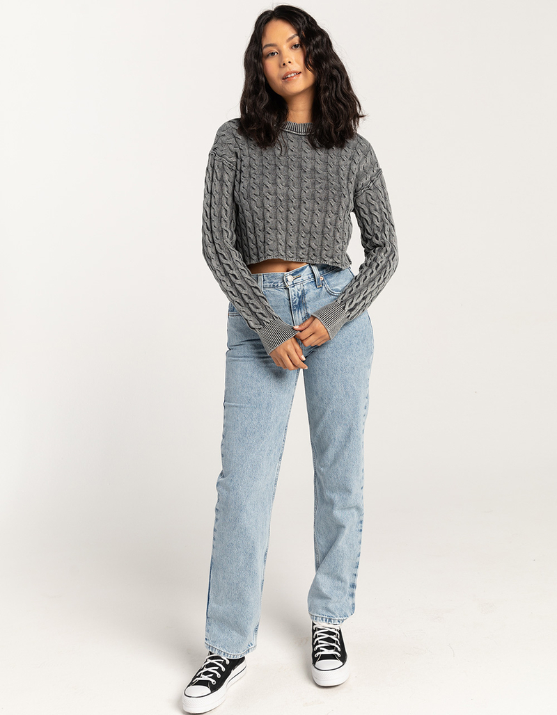 FULL TILT Washed Cable Womens Crop Sweater image number 1
