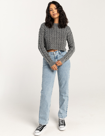 FULL TILT Washed Cable Womens Crop Sweater