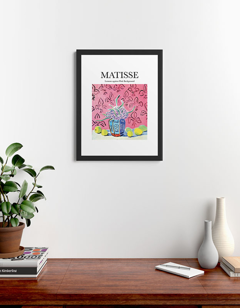 DENY DESIGNS Artily Matisse Lemons Against Pink Background 18" x 24" Framed Art Print image number 1