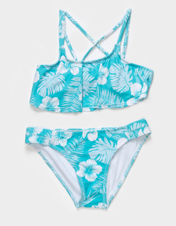CORAL & REEF Aqua Hibiscus Girls Ruffle Bralette Bikini Set