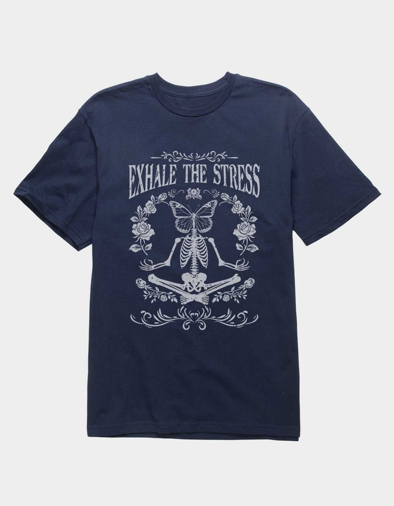 SKELETON Exhale The Stress Distressed Unisex Tee image number 0