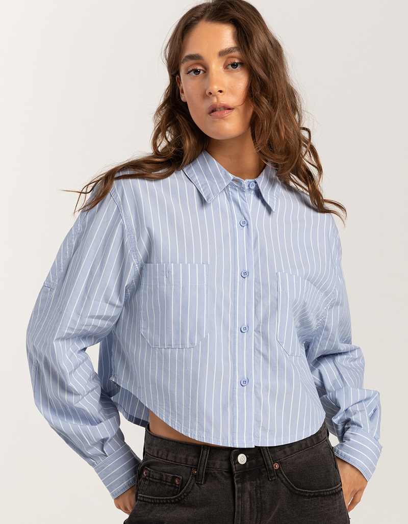 RSQ Womens Stripe Crop Long Sleeve Button Up Shirt image number 0