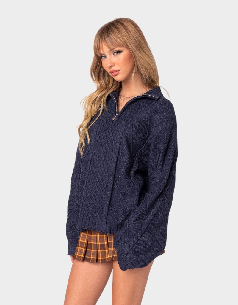 EDIKTED Oversized Quarter Zip Cable Knit Sweater image number 2