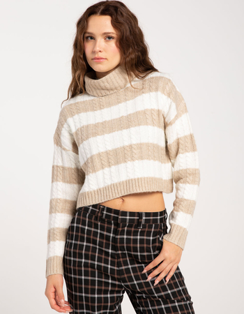 LOVE TREE Stripe Cable Turtle Neck Womens Sweater