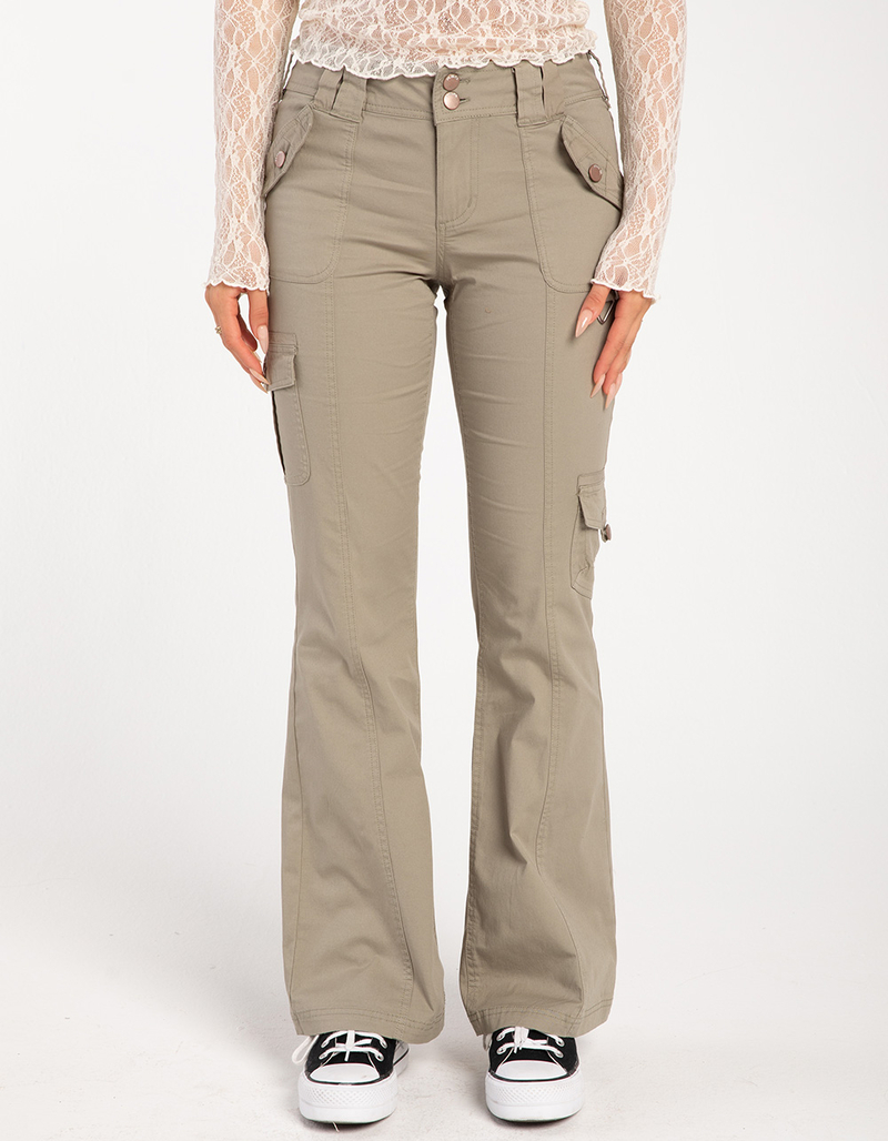 RSQ Womens Low Rise Poplin Cargo Flare Pants image number 1